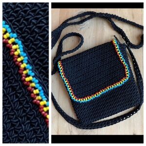 2/$30 Black Macrame Red Yellow Blue Beaded Tiny Crossbody Bag
